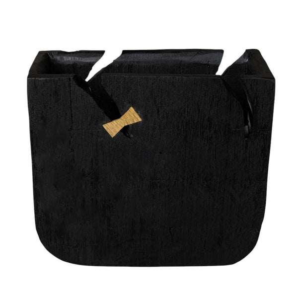 HomeRoots Black Wood Square Pot Planter - Modern Indoor Decor for Houseplants, Succulents & Small Spaces 659054