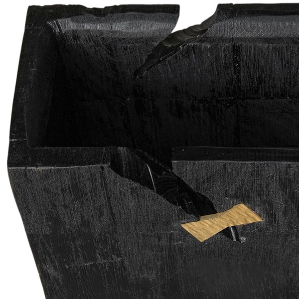 HomeRoots Black Wood Square Pot Planter - Modern Indoor Decor for Houseplants, Succulents & Small Spaces 659054