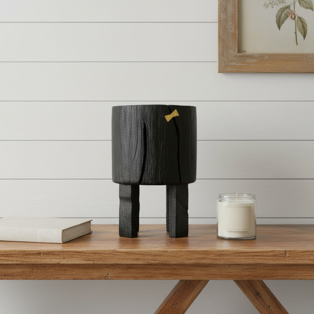 HomeRoots Black Wood Pot Planter – Elegant Matte Finish for Indoor Plants, Versatile Home Decor Accent Piece 659056