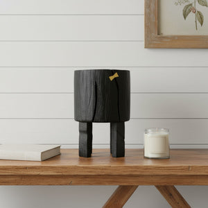 HomeRoots Black Wood Pot Planter – Elegant Matte Finish for Indoor Plants, Versatile Home Decor Accent Piece 659056