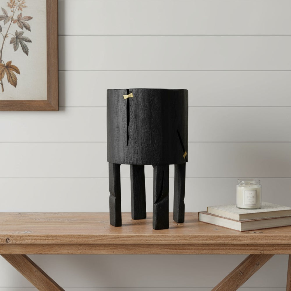 HomeRoots Black Wood Pot Planter - Elegant Indoor Display for Plants, Modern Design, Perfect Gift for Nature Lovers 659057