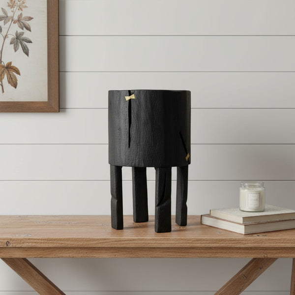 HomeRoots Black Wood Pot Planter - Elegant Indoor Display for Plants, Modern Design, Perfect Gift for Nature Lovers 659057