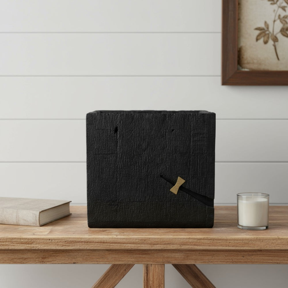 HomeRoots Black Wood Square Planter - Modern Indoor Pot for Succulents & Herbs, Durable Design for Any Décor 659058