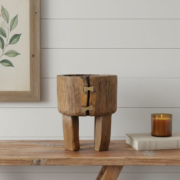 HomeRoots Brown Wood Pot Planter - Rustic Indoor Decor for Stylish Plant Displays, Gift for Garden Lovers 659059