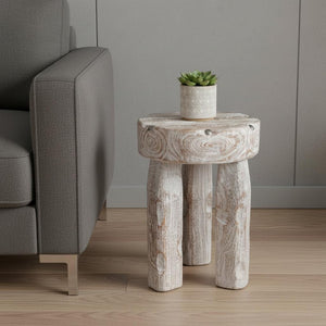 HomeRoots 19" White Solid Wood Round End Table - Modern Accent Piece for Living Room, Bedroom & Entryway Decor 659063