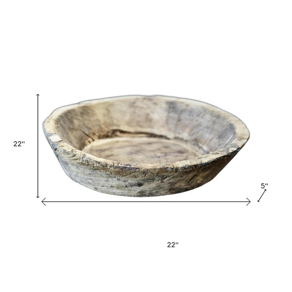 HomeRoots 5" Beige Wood Decorative Bowl - Handcrafted Rustic Centerpiece for Home Décor & Everyday Organization 659064