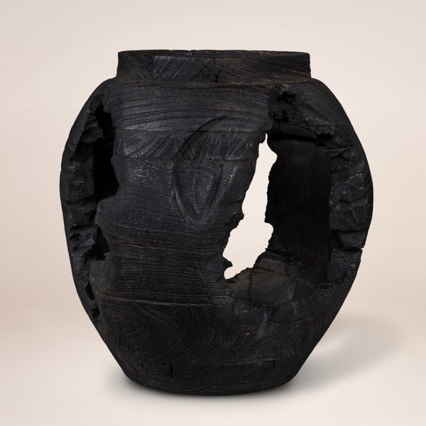 HomeRoots 14" Stunning Ebony and Black Solid Wood Table Vase - Hand-Painted, Sculptural Art for Any Space 659065