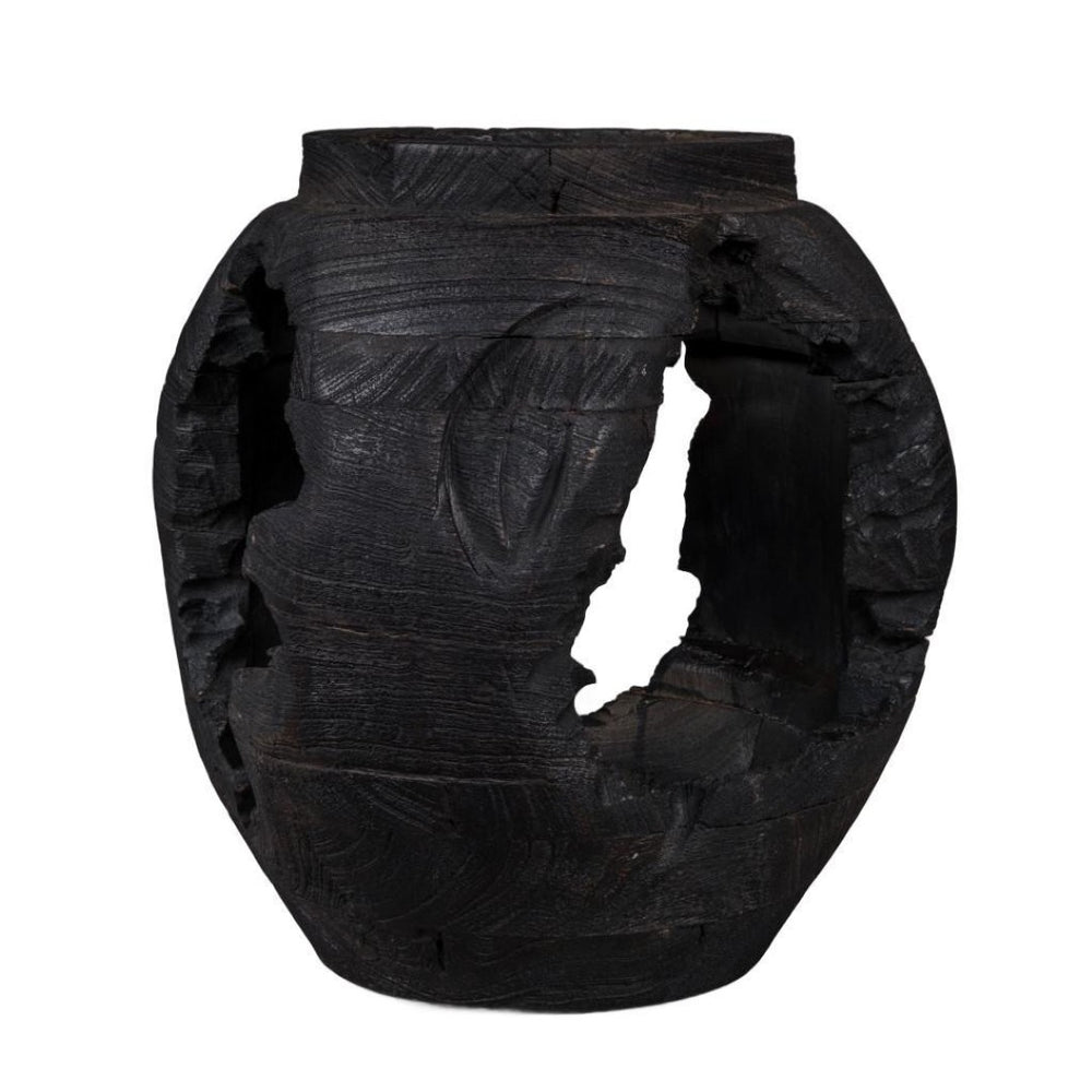 HomeRoots 14" Stunning Ebony and Black Solid Wood Table Vase - Hand-Painted, Sculptural Art for Any Space 659065