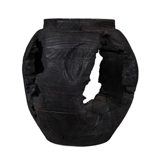 HomeRoots 14" Stunning Ebony and Black Solid Wood Table Vase - Hand-Painted, Sculptural Art for Any Space 659065