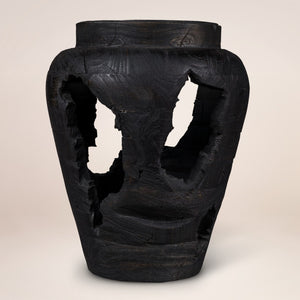 HomeRoots 18" Ebony and Black Solid Wood Table Vase - Sculptural Abstract Design for Modern Home Decor 659066