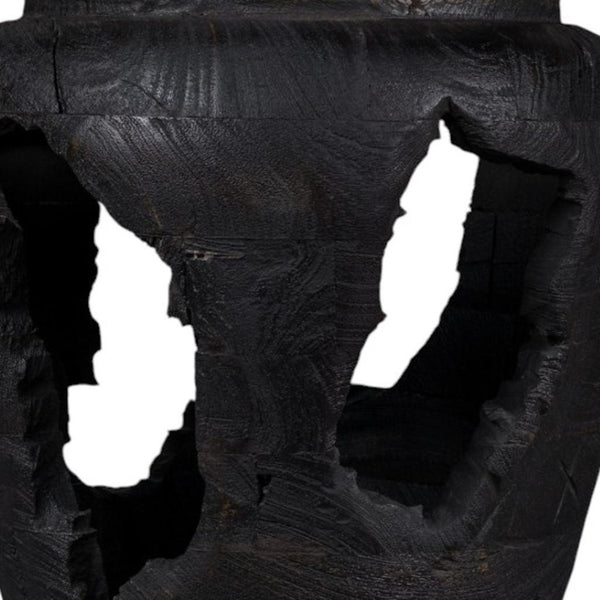 HomeRoots 18" Ebony and Black Solid Wood Table Vase - Sculptural Abstract Design for Modern Home Decor 659066