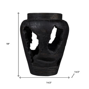 HomeRoots 18" Ebony and Black Solid Wood Table Vase - Sculptural Abstract Design for Modern Home Decor 659066