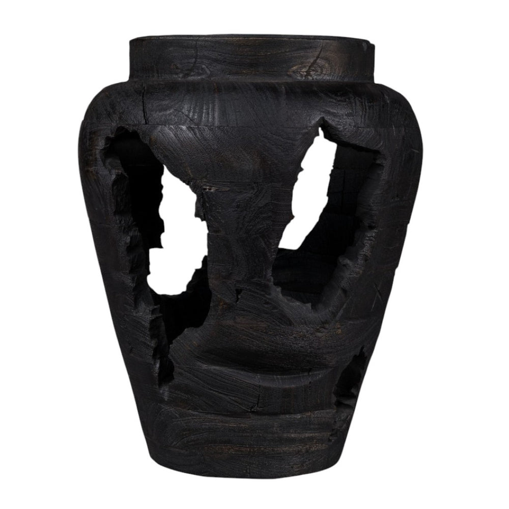 HomeRoots 18" Ebony and Black Solid Wood Table Vase - Sculptural Abstract Design for Modern Home Decor 659066