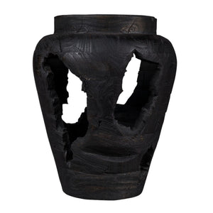 HomeRoots 18" Ebony and Black Solid Wood Table Vase - Sculptural Abstract Design for Modern Home Decor 659066