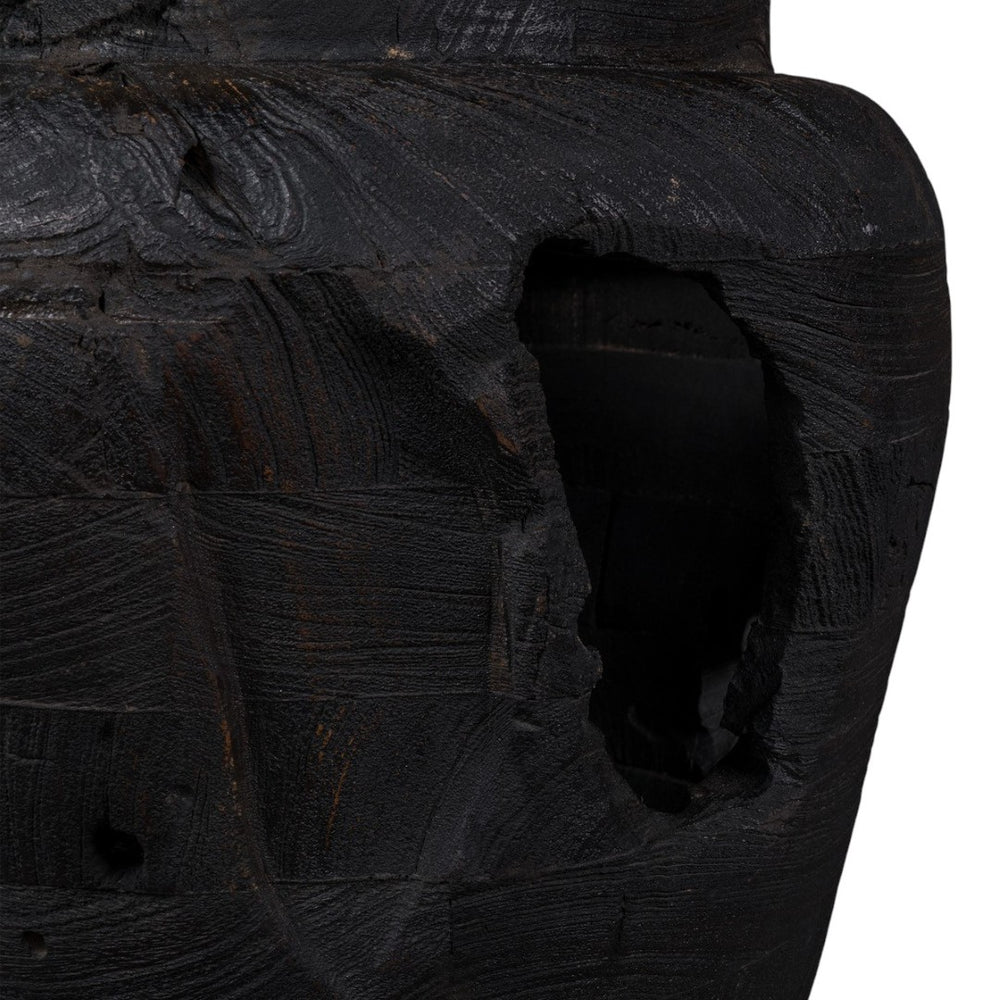 HomeRoots 18" Ebony and Black Solid Wood Table Vase - Sculptural Abstract Design for Modern Home Decor 659066