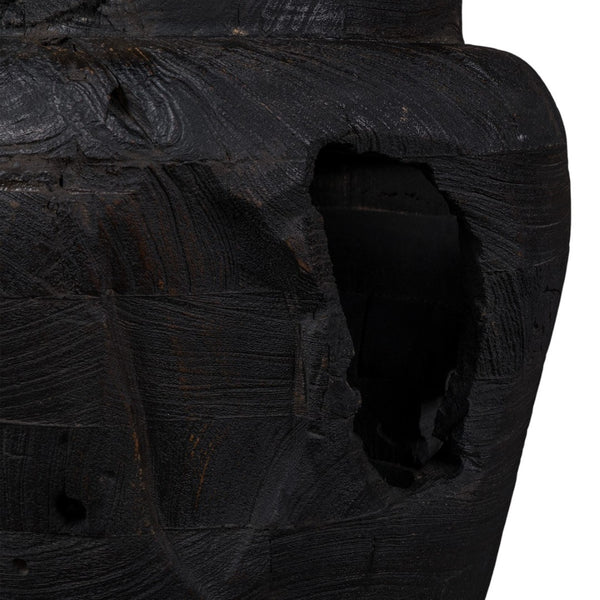 HomeRoots 18" Ebony and Black Solid Wood Table Vase - Sculptural Abstract Design for Modern Home Decor 659066