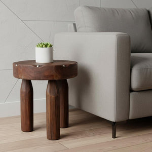 HomeRoots 19" Brown Solid Wood Round End Table - Versatile, No Assembly, Modern Design for Small Spaces & Decor 659071