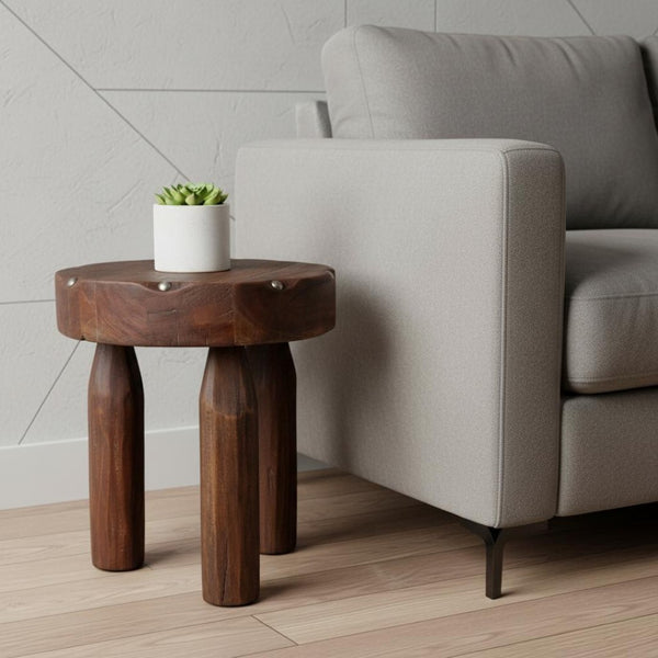 HomeRoots 19" Brown Solid Wood Round End Table - Versatile, No Assembly, Modern Design for Small Spaces & Decor 659071
