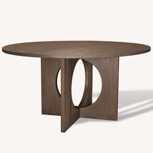 HomeRoots 60" Round Brown Wood Pedestal Dining Table – Elegant Oak Design for 6, Perfect for Family Gatherings 659074