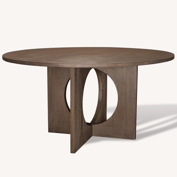 HomeRoots 60" Round Brown Wood Pedestal Dining Table – Elegant Oak Design for 6, Perfect for Family Gatherings 659074