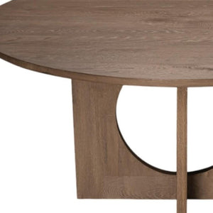 HomeRoots 60" Round Brown Wood Pedestal Dining Table – Elegant Oak Design for 6, Perfect for Family Gatherings 659074