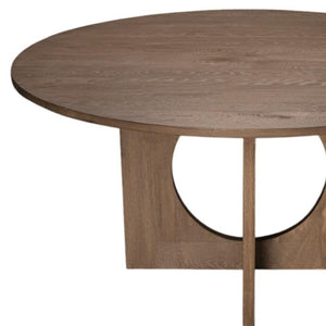 HomeRoots 60" Round Brown Wood Pedestal Dining Table – Elegant Oak Design for 6, Perfect for Family Gatherings 659074