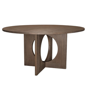 HomeRoots 60" Round Brown Wood Pedestal Dining Table – Elegant Oak Design for 6, Perfect for Family Gatherings 659074