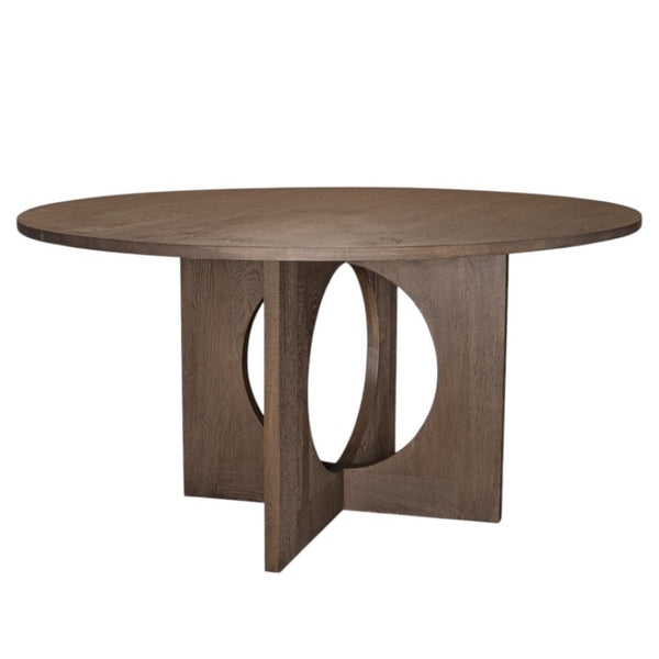 HomeRoots 60" Round Brown Wood Pedestal Dining Table – Elegant Oak Design for 6, Perfect for Family Gatherings 659074