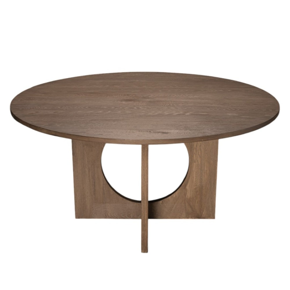 HomeRoots 60" Round Brown Wood Pedestal Dining Table – Elegant Oak Design for 6, Perfect for Family Gatherings 659074