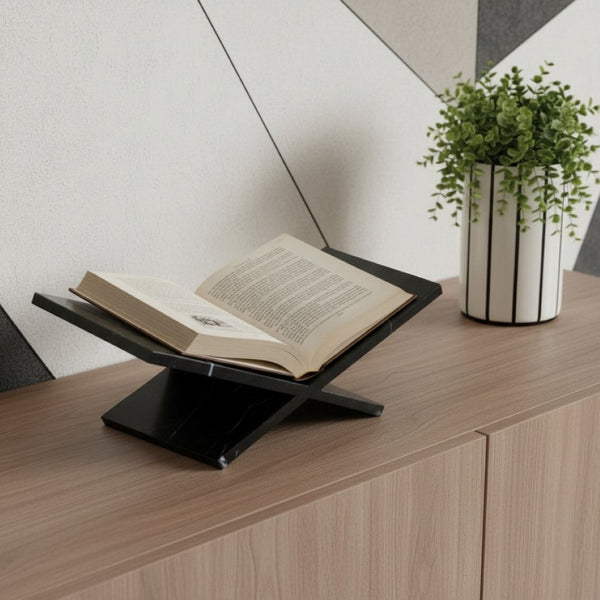 HomeRoots 8" Black Marble Bookstand - Handcrafted Decorative Tabletop Holder for Stylish Reading & Display 659077