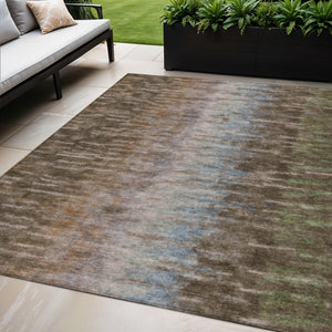 HomeRoots 5' Indoor/Outdoor Area Rug - Stylish Brown, Green & Ivory Abstract Design - Washable & Durable! 659079