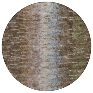 HomeRoots 8' Round Abstract Area Rug - Washable Indoor/Outdoor Rug in Brown, Green & Ivory for Modern Spaces 659080