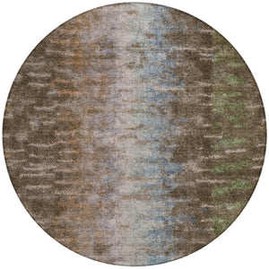 HomeRoots 8' Round Abstract Area Rug - Washable Indoor/Outdoor Rug in Brown, Green & Ivory for Modern Spaces 659080