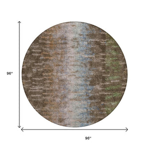 HomeRoots 8' Round Abstract Area Rug - Washable Indoor/Outdoor Rug in Brown, Green & Ivory for Modern Spaces 659080