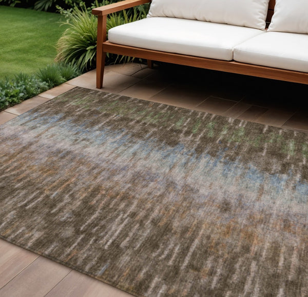 HomeRoots 8' X 10' Modern Abstract Washable Area Rug in Brown, Green & Ivory - Stylish & Durable for Indoors! 659081