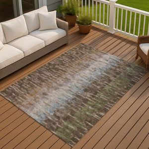 HomeRoots 8' X 10' Modern Abstract Washable Area Rug in Brown, Green & Ivory - Stylish & Durable for Indoors! 659081