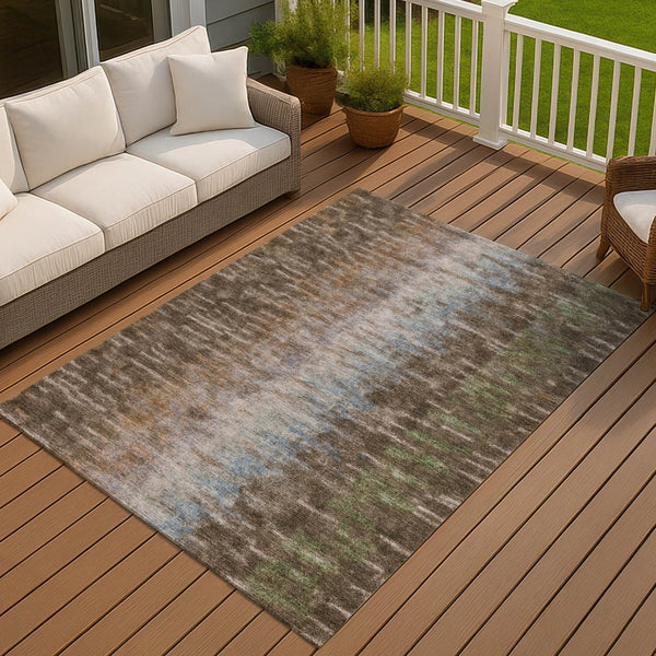 HomeRoots 8' X 10' Modern Abstract Washable Area Rug in Brown, Green & Ivory - Stylish & Durable for Indoors! 659081