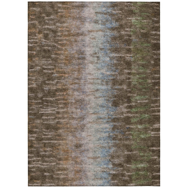 HomeRoots 8' X 10' Modern Abstract Washable Area Rug in Brown, Green & Ivory - Stylish & Durable for Indoors! 659081