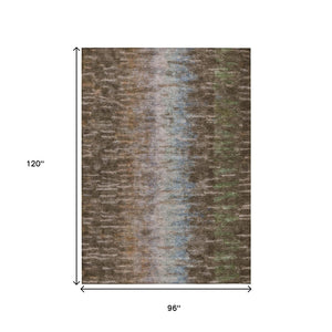 HomeRoots 8' X 10' Modern Abstract Washable Area Rug in Brown, Green & Ivory - Stylish & Durable for Indoors! 659081