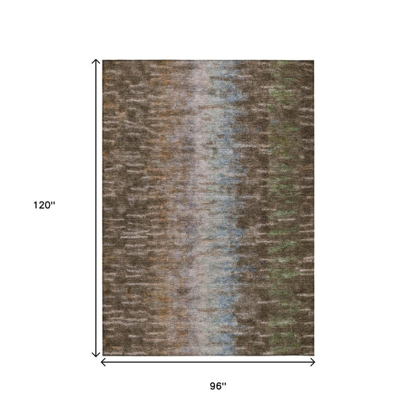 HomeRoots 8' X 10' Modern Abstract Washable Area Rug in Brown, Green & Ivory - Stylish & Durable for Indoors! 659081