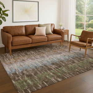 HomeRoots 8' X 10' Modern Abstract Washable Area Rug in Brown, Green & Ivory - Stylish & Durable for Indoors! 659081