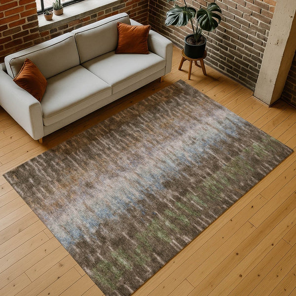 HomeRoots 8' X 10' Modern Abstract Washable Area Rug in Brown, Green & Ivory - Stylish & Durable for Indoors! 659081
