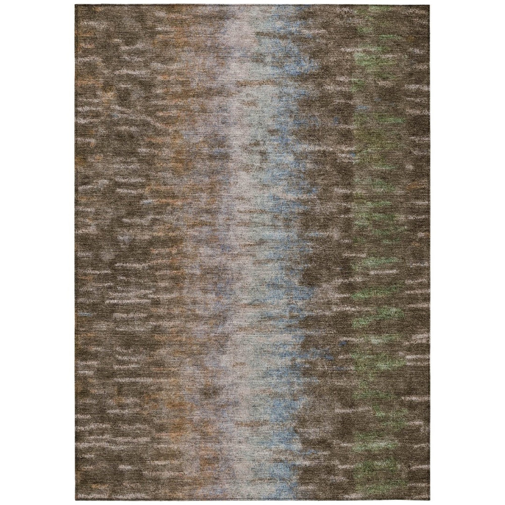HomeRoots 9' x 12' Abstract Indoor Outdoor Area Rug - Stylish Brown, Green, Ivory Washable Design for Any Space 659082