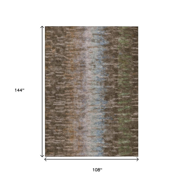HomeRoots 9' x 12' Abstract Indoor Outdoor Area Rug - Stylish Brown, Green, Ivory Washable Design for Any Space 659082