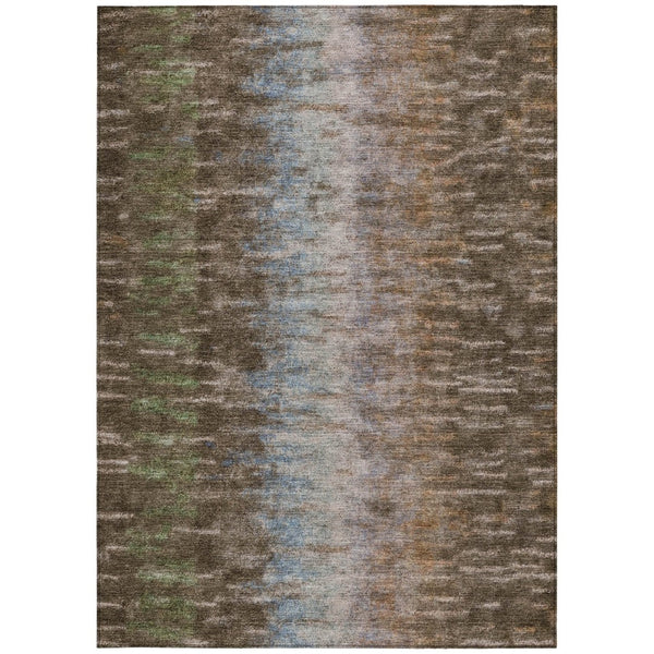 HomeRoots 10' Washable Abstract Area Rug - Durable Brown, Green & Ivory Design for Indoor/Outdoor Spaces 659083
