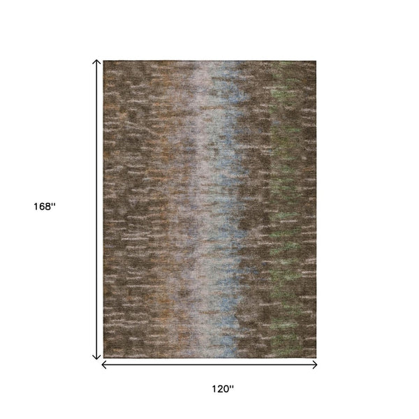 HomeRoots 10' Washable Abstract Area Rug - Durable Brown, Green & Ivory Design for Indoor/Outdoor Spaces 659083