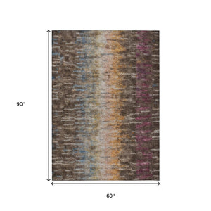 HomeRoots 5' X 8' Stylish Abstract Washable Area Rug in Chocolate, Orange & Purple for Indoor/Outdoor Use 659085