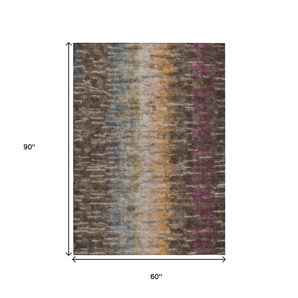 HomeRoots 5' X 8' Stylish Abstract Washable Area Rug in Chocolate, Orange & Purple for Indoor/Outdoor Use 659085