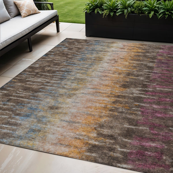 HomeRoots 5' X 8' Stylish Abstract Washable Area Rug in Chocolate, Orange & Purple for Indoor/Outdoor Use 659085