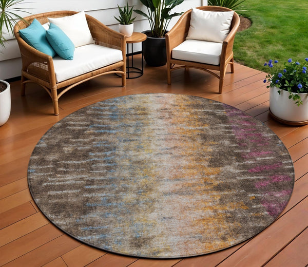 HomeRoots 8' Washable Round Area Rug in Chocolate, Orange & Purple - Durable, Stylish, and Versatile Design! 659086